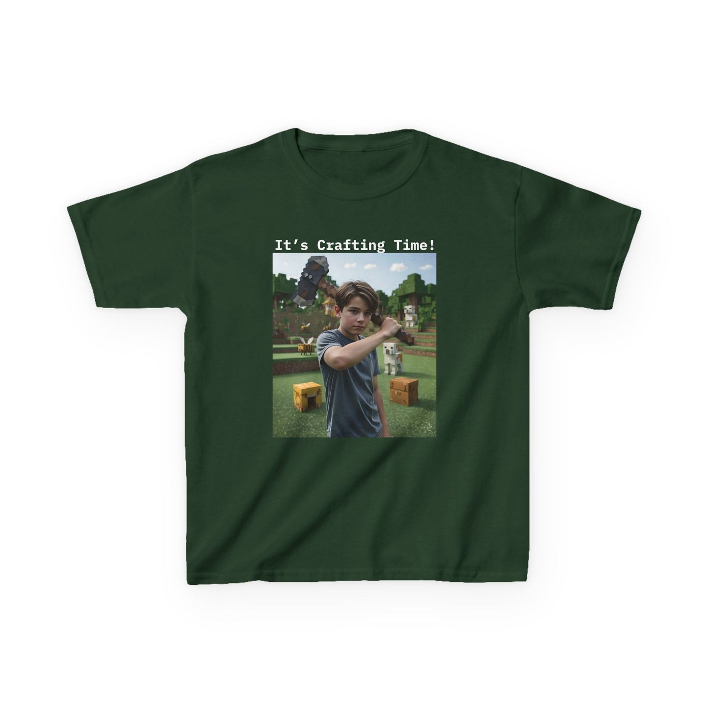 Customizable Kids Cotton T-Shirt -  It's Crafting Time - Minecraft Inspired T-Shirt