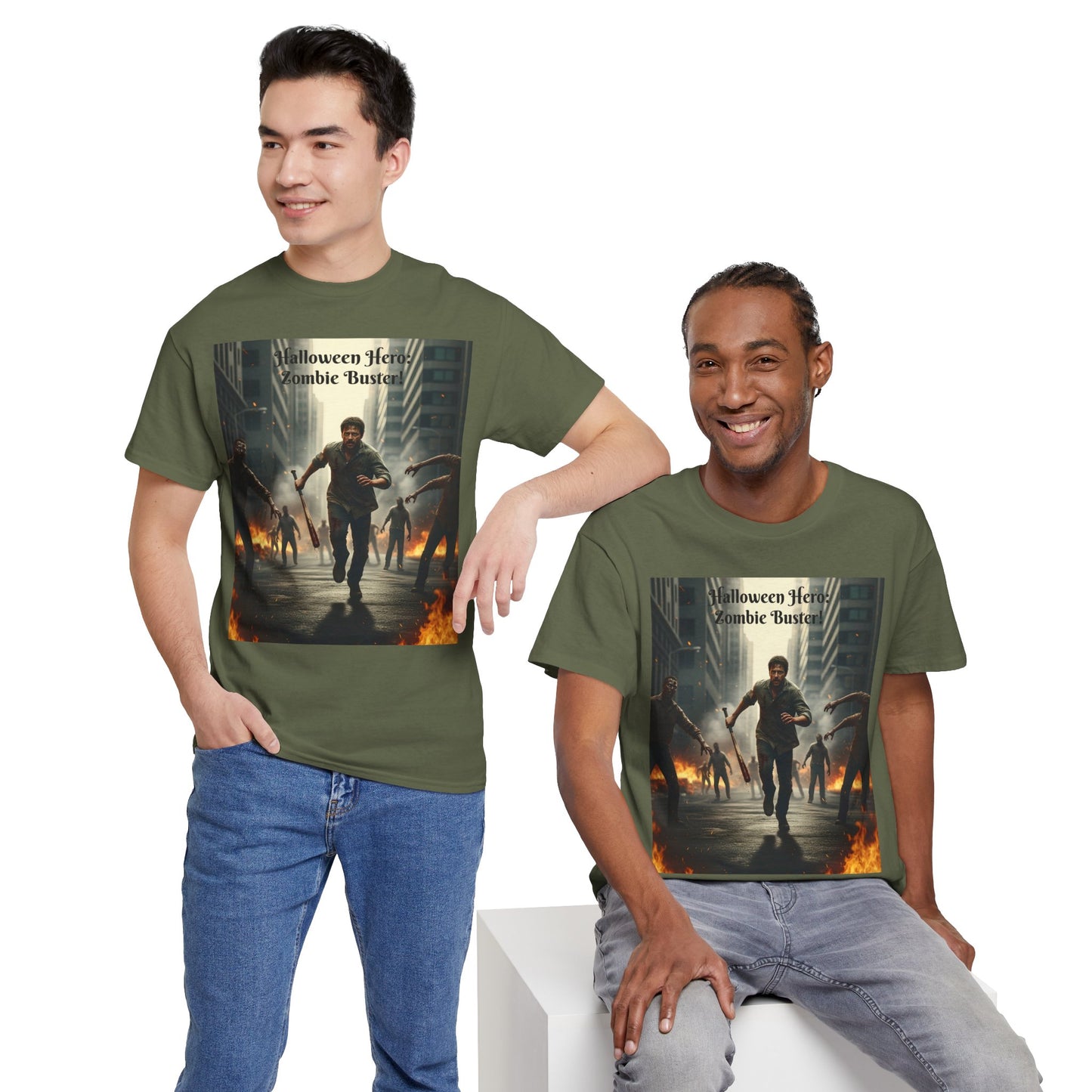 You As a Zombie Buster- Custom Made Halloween Cotton T-Shirt, Your Face On a T-Shirt