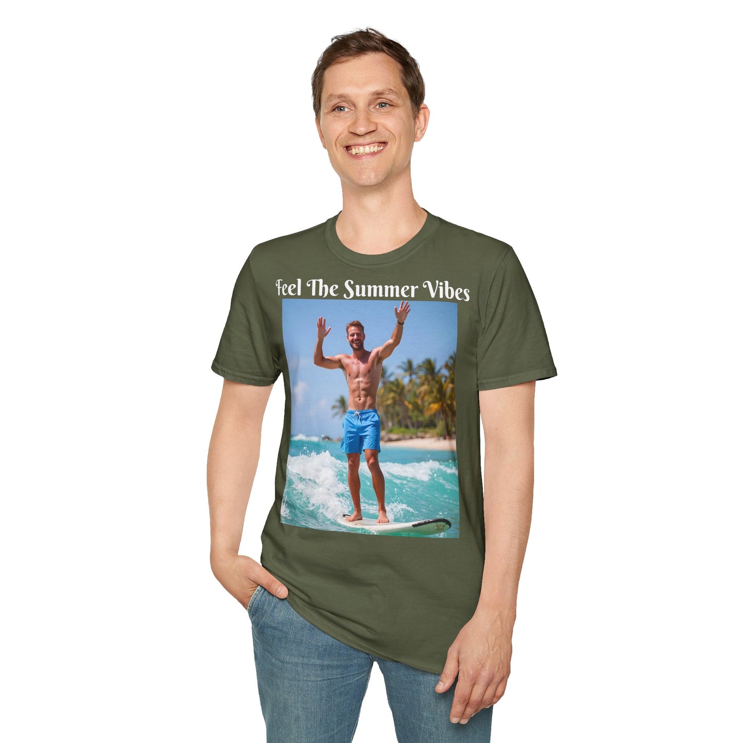 Customizable "Feel the Summer Vibes" Cotton Softstyle T-Shirt