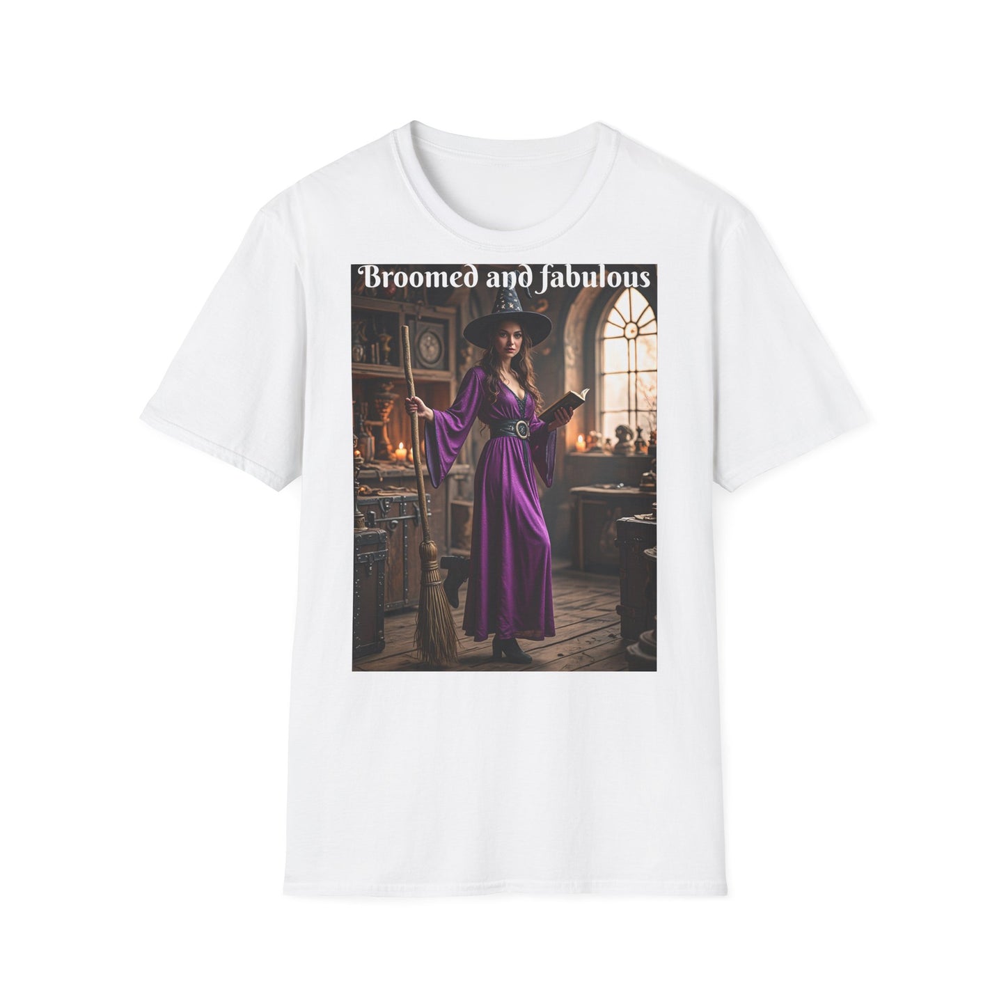 Customizable Woman Cotton Softstyle Halloween T-Shirt - Broomed and Fabulous Halloween Outfit