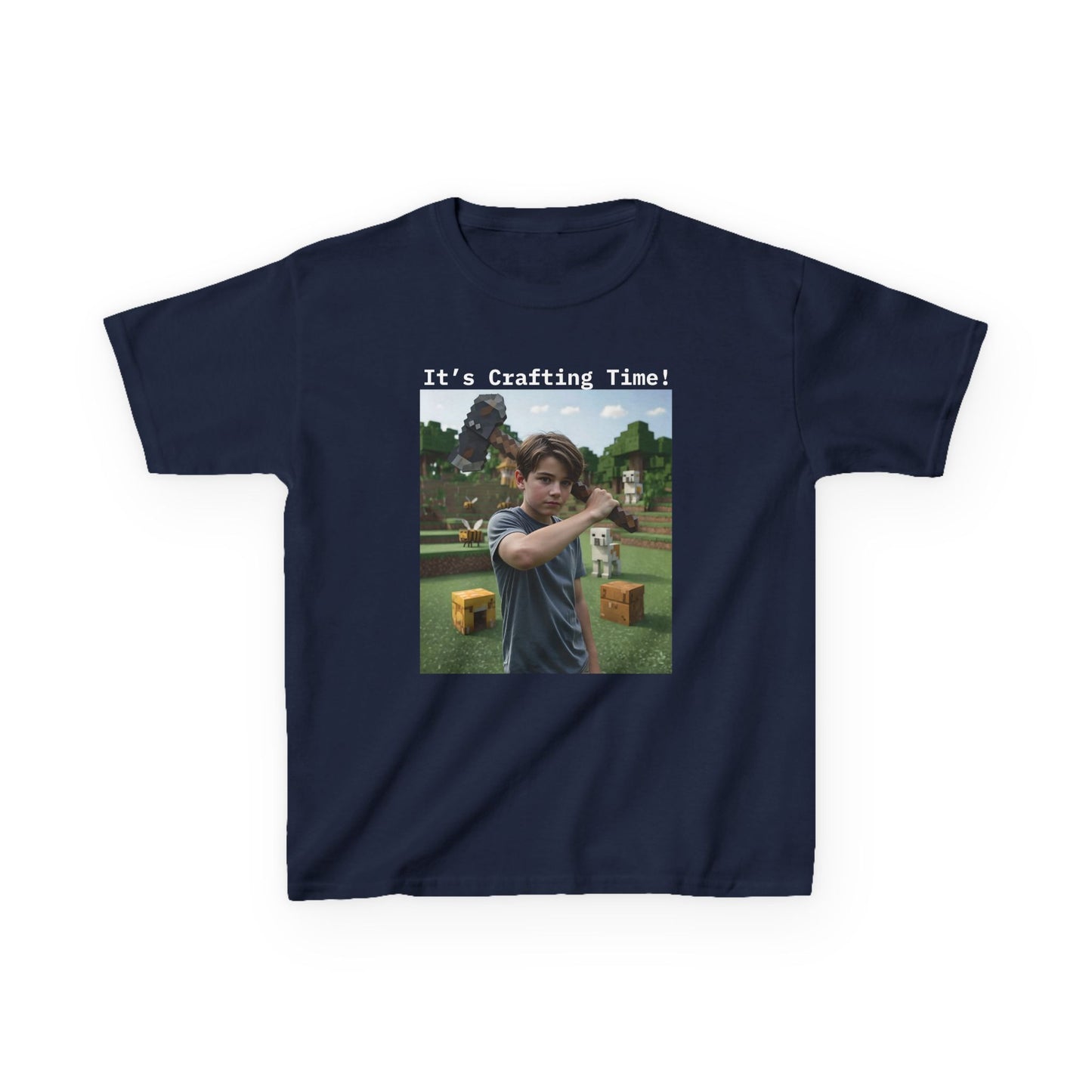 Customizable Kids Cotton T-Shirt -  It's Crafting Time - Minecraft Inspired T-Shirt