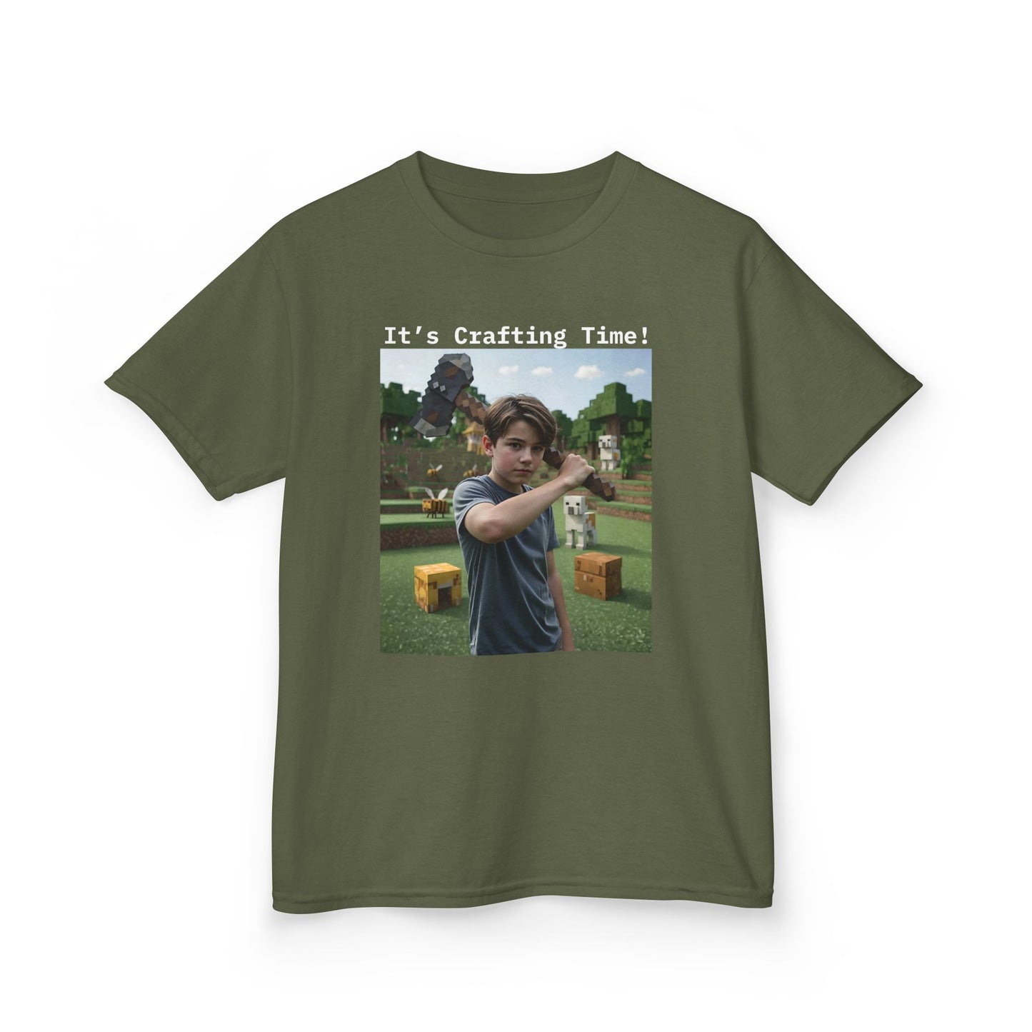 Customizable Kids Cotton T-Shirt -  It's Crafting Time - Minecraft Inspired T-Shirt