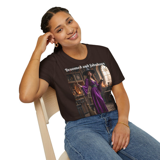 Customizable Woman Cotton Softstyle Halloween T-Shirt - Broomed and Fabulous Halloween Outfit