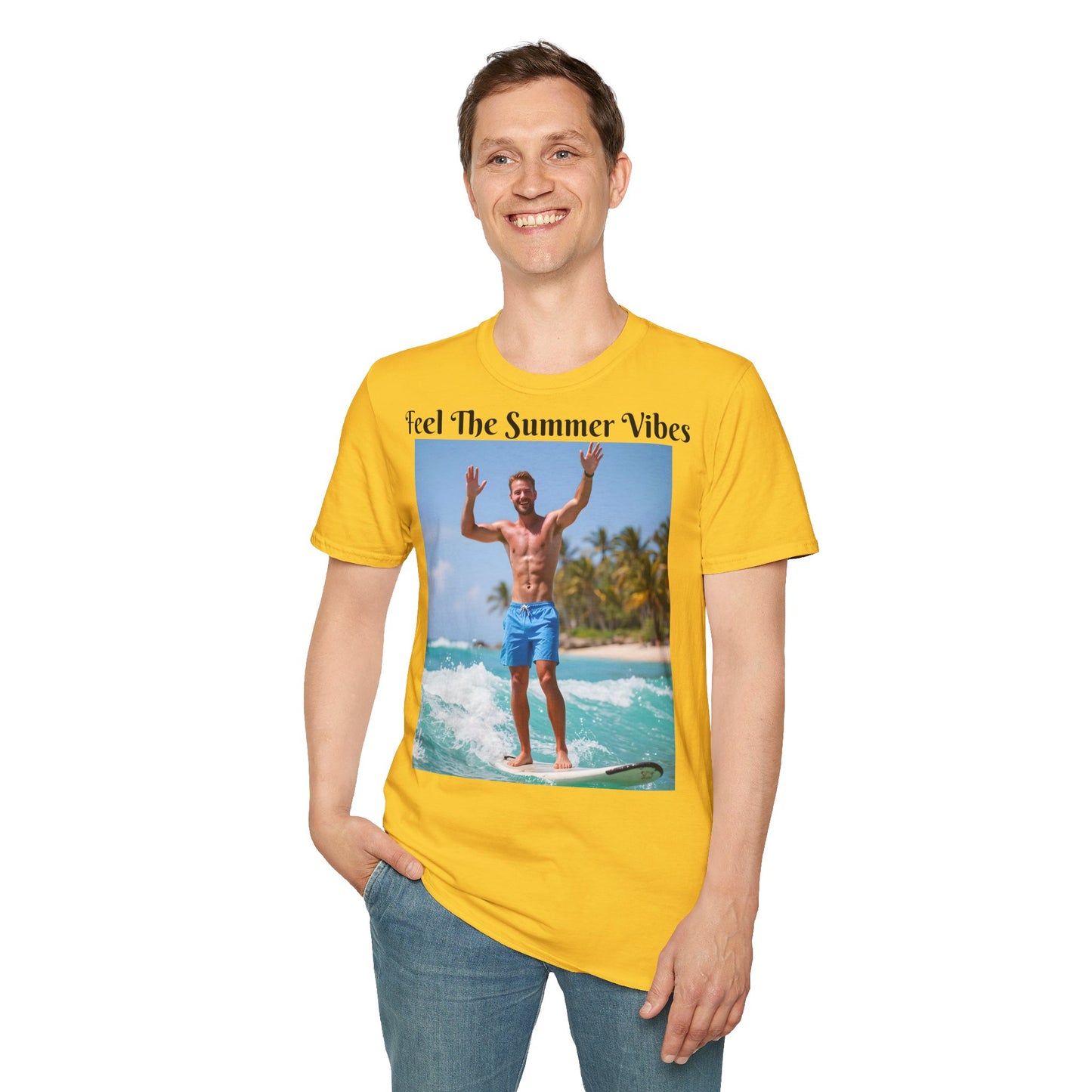 Customizable "Feel the Summer Vibes" Cotton Softstyle T-Shirt