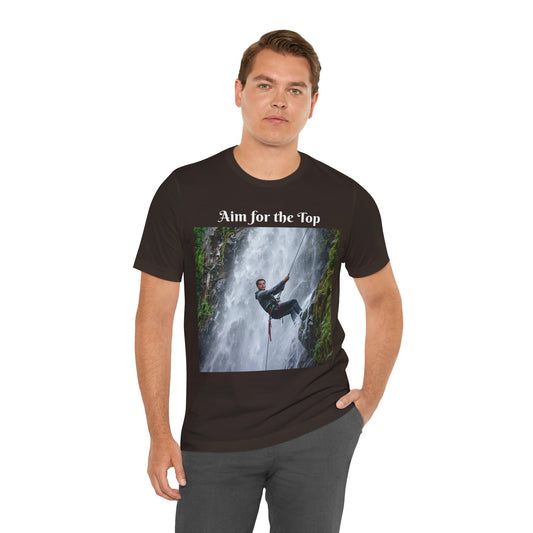 Customizable Cotton Adventure T-Shirt - "Aim for the Top" With Your Face on the T-Shirt