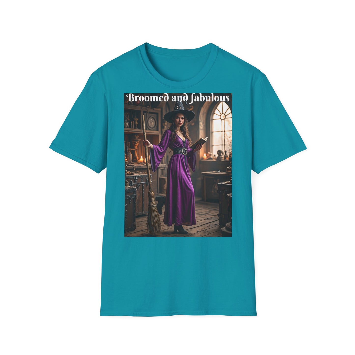 Customizable Woman Cotton Softstyle Halloween T-Shirt - Broomed and Fabulous Halloween Outfit